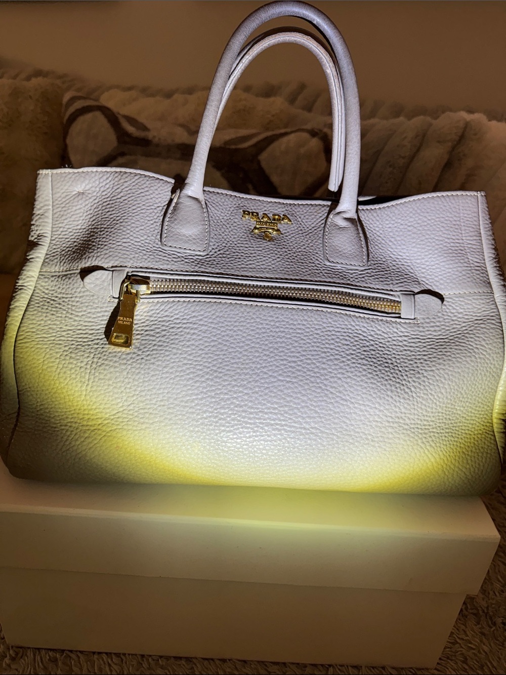 Prada Taupe Pebbled Leather Satchel with Gold Hardware - Picture 2 of 10